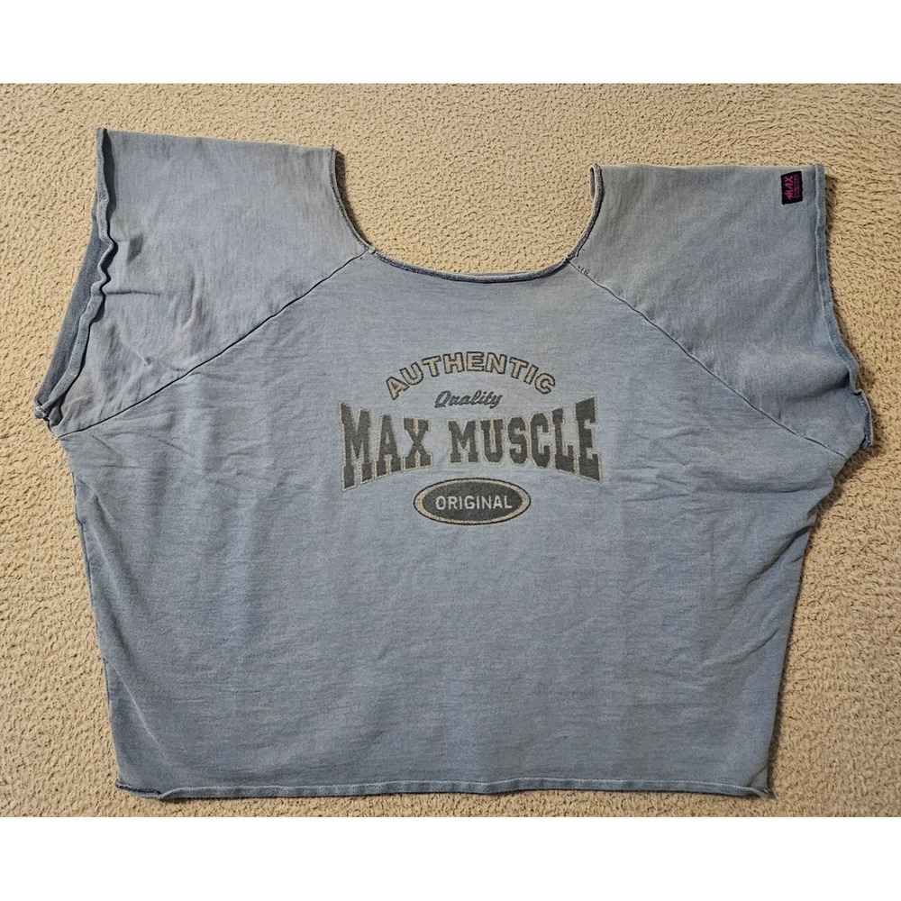 Vintage Max‎ Muscle Gym Sweatshirt Mens Large Blue Raw Cut Muscle T Bodybuilding